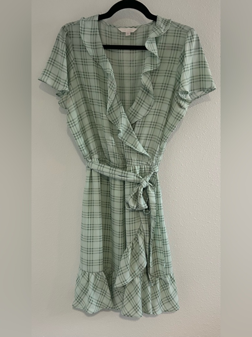 LC Lauren Conrad Mint Plaid Ruffle Dress